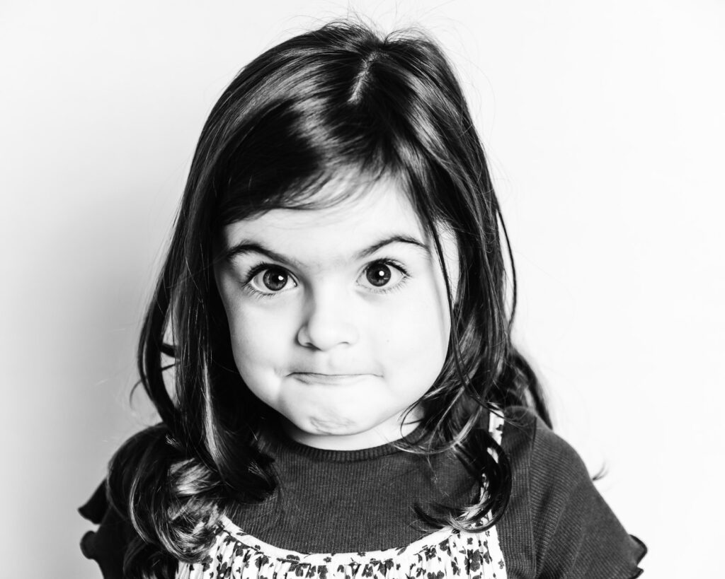 black and white portrait of little girl